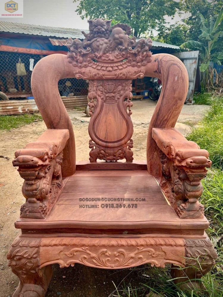 Bộ salon cột 14 chạm đào gỗ cẩm lai PD148CM